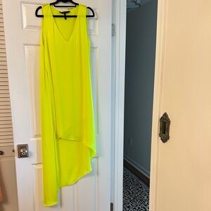 BCBG Vibrant Neon Yellow Asymmetric Sleeveless Dress